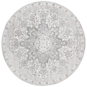 Brentwood Gray/Ivory Doormat 3 ft. x 3 ft. Round Geometric Area Rug