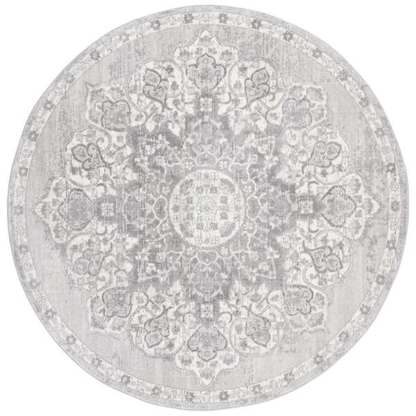 SAFAVIEH Brentwood Gray/Ivory Doormat 3 ft. x 3 ft. Round Geometric Area Rug