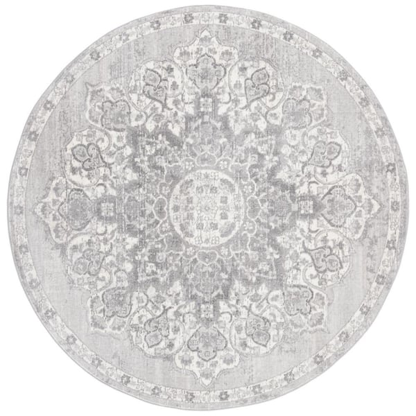 SAFAVIEH Brentwood Gray/Ivory 7 ft. x 7 ft. Round Geometric Area Rug