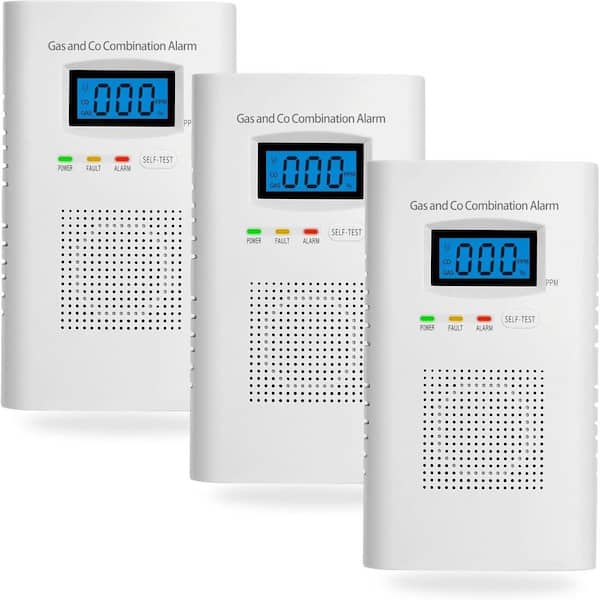 Combination Gas and Carbon Monoxide Detectors 3 Pack Plug in Alarm with Digital Display Easy Install 2-in-1 Detector