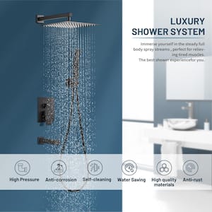 Rain Single Handle 1-Spray Tub Shower Faucet Handheld Combo with Valve 1.8 GPM 12 in. Adjustable Shower Head in Black