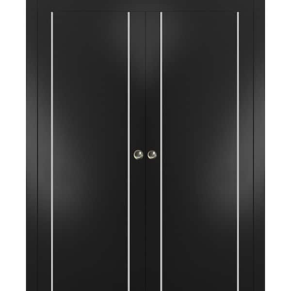 Sartodoors 36 in. x 96 in. 2 Panel Black Matte Finished Solid Wood with Honeycomb Sliding Door with Hardware