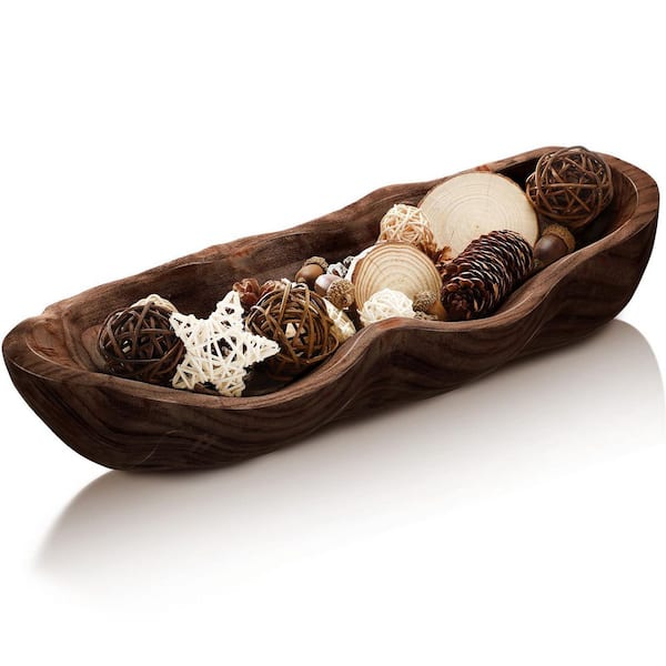 A 16 in. Wavy Live Edge Wooden Brown Bowl for Rustic Farmhouse Decor