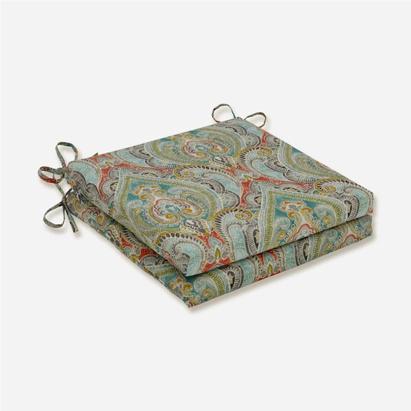 Pillow Perfect Paisley 20 in. x 20 in. 2-Piece Outdoor Dining Chair Cushion in Blue/Multi Pretty