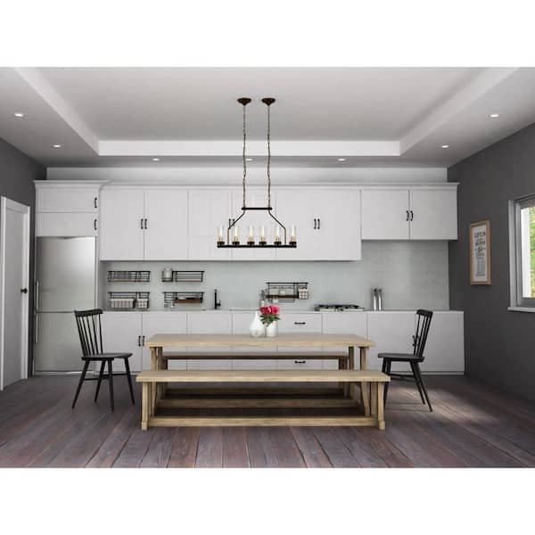 Progress Lighting Hartwell 34 in. 6-Light Antique Bronze Farmhouse Island Linear Chandelier with Clear Seeded Glass and Brass Accents