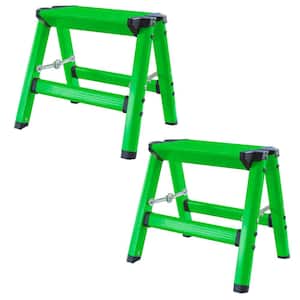 1-Step Aluminum Folding Stool with 325 lbs. Load Capacity in Neon Green (2-Pack)