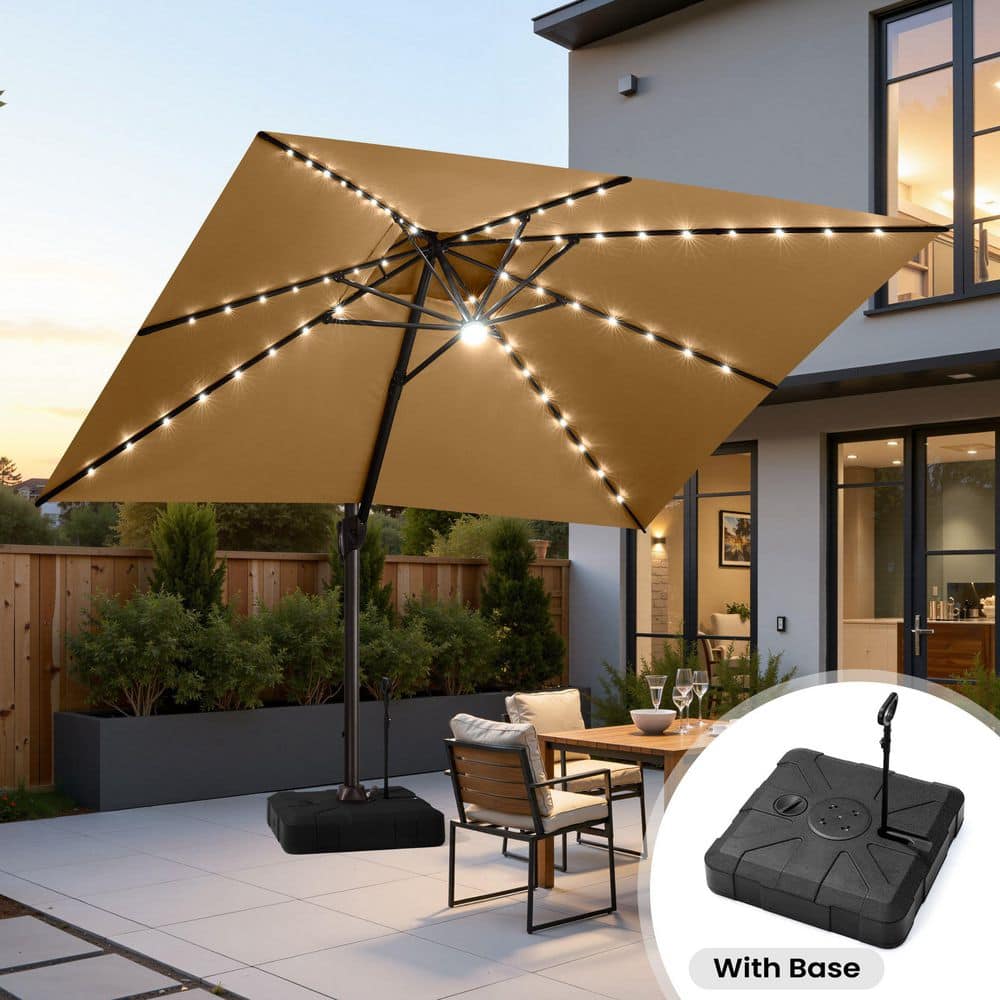 13 ft. x 10 ft. Solar Lights Double Top Cantilever Patio Umbrella in Tan Brown with 300 lb. Wheeled Base and Pull-Rod price history on PriceWatchPro