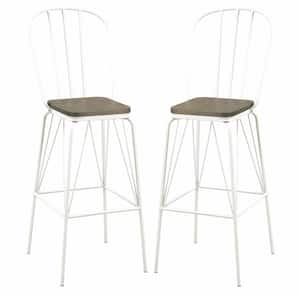 Raynham 44 in. White High Back Steel Frame Bar Stool with Wood Seat (Set of 2)