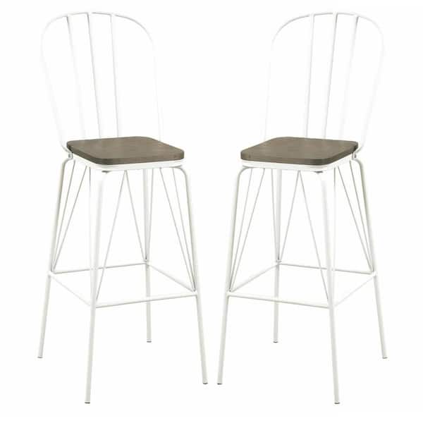 Furniture of America Raynham 44 in. White High Back Steel Frame Bar Stool with Wood Seat (Set of 2)