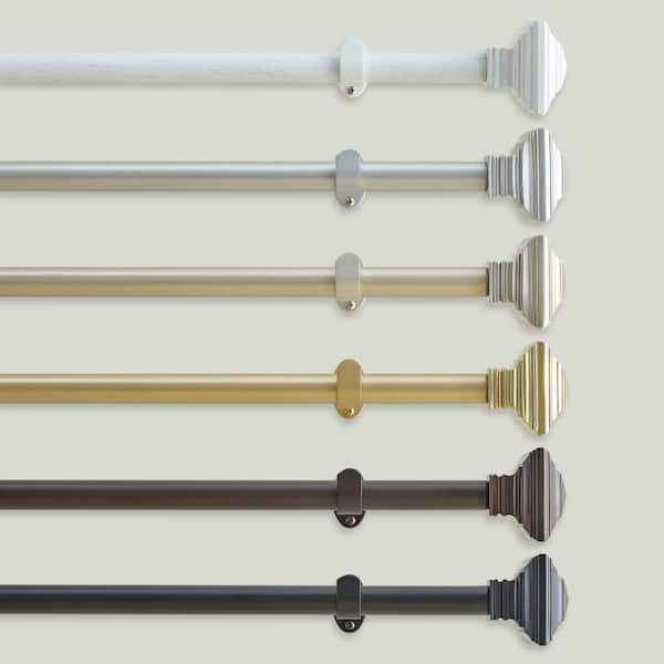 Florence Single Curtain Rod with Stacked Square Finial, Antique Bronze - 32"W x 142"L