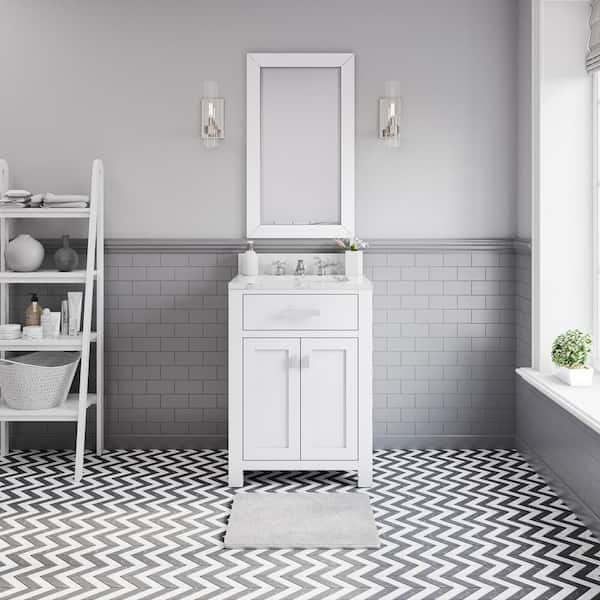 Water Creation Madison 24 in. Vanity in Modern White with Marble Vanity Top in Carrara White