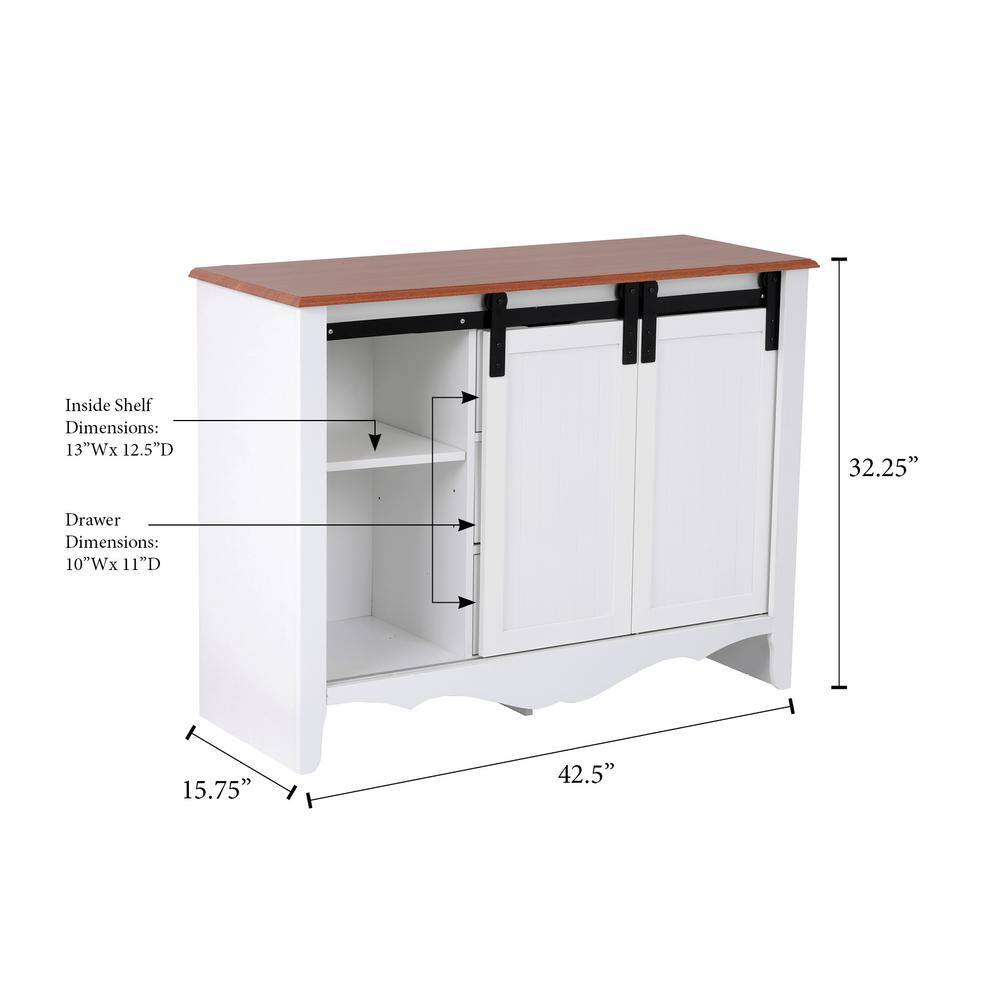 White Pine Barn Door Buffet with Sliding Doors and Drawers