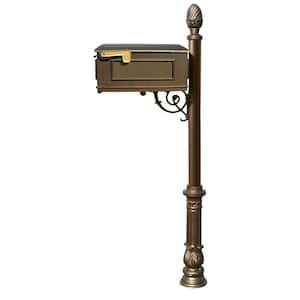 Lewiston Mailbox Collection with Decorative Ornate Base and Pineapple Finial in Bronze