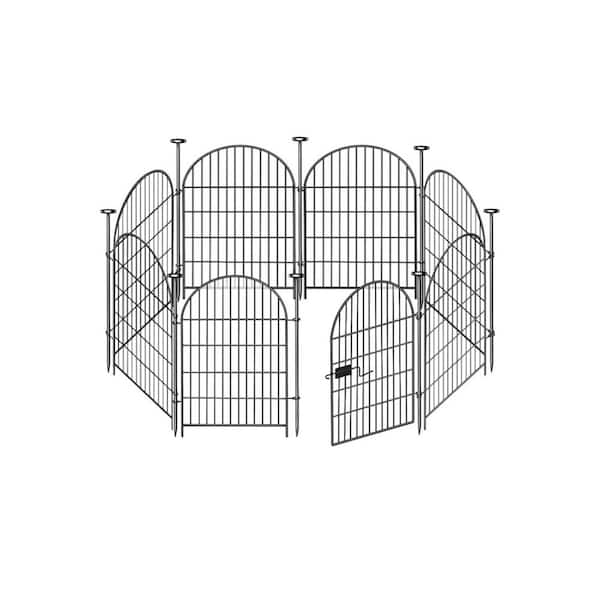 FAWEY TRED INC Garden Fence Animal Barrier with Gate 36 in. (H) x 17. 5 ft. (L) 8-Panels Rustproof Metal No Dig Black Decorative Fence