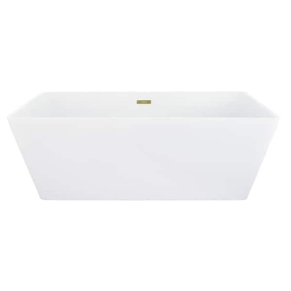 Altair Terrak 59 in. Acrylic Flatbottom Soaking Bathtub in Brushed Brass Overflow/Feet