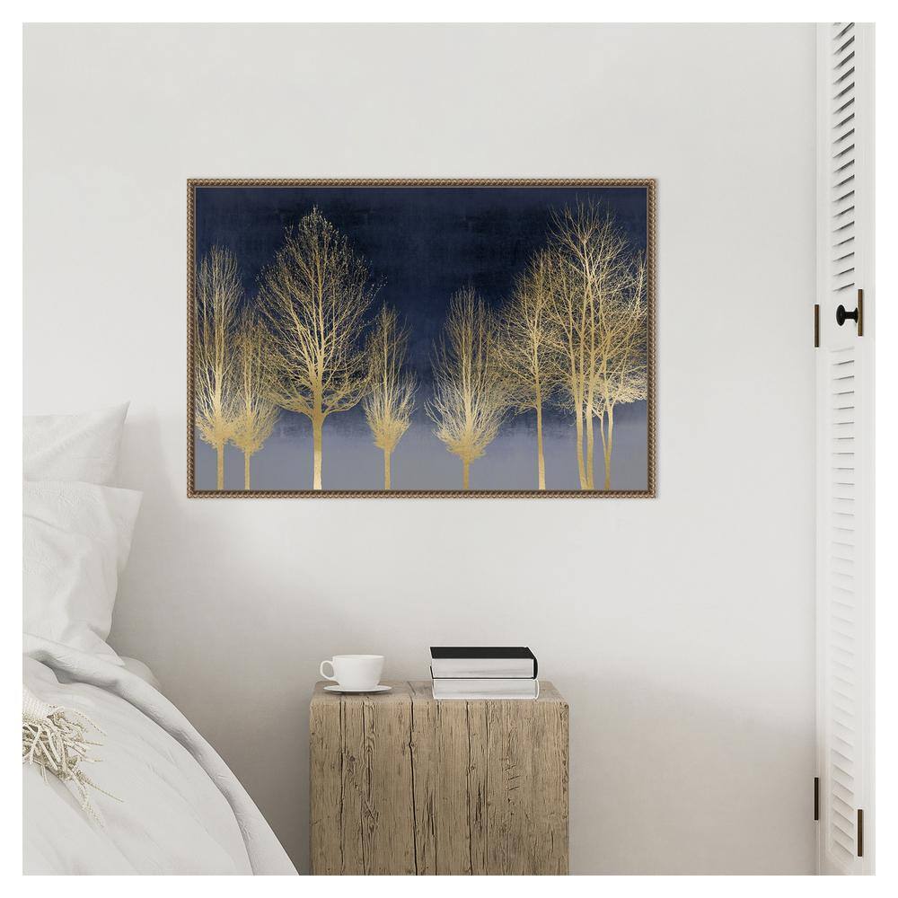 Gold Forest on Blue Beaded Framed Canvas Wall Art