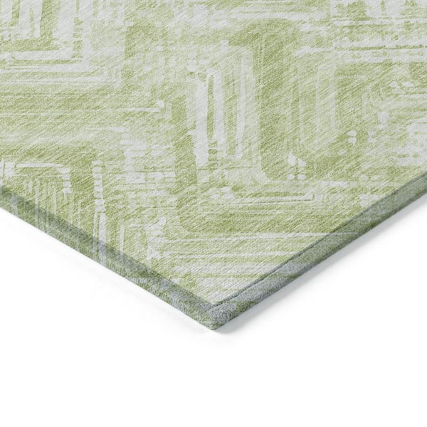 Green, Ivory 9 ft. x 12 ft. Woven Geometric Polyester Rectangle Indoor/Outdoor Area Rug