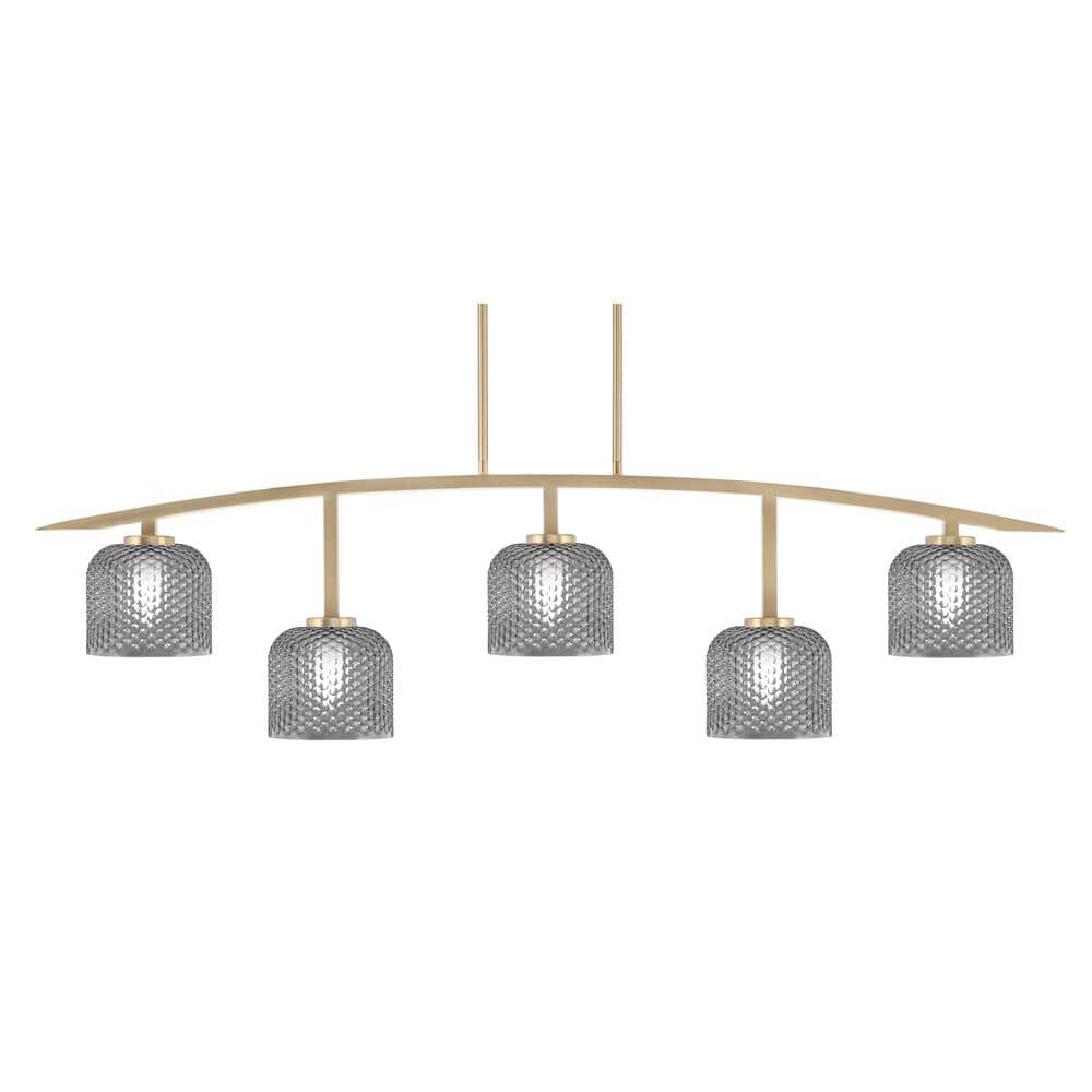 Siena 51.25 in. 5-Light New Age Brass Chandelier with 6 in. Smoke Textured 