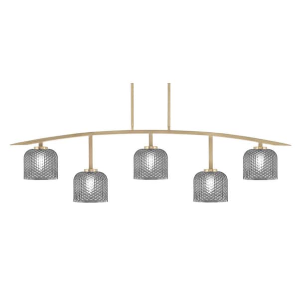 Unbranded Siena 51.25 in. 5-Light New Age Brass Chandelier with 6 in. Smoke Textured Glass Shades, no bulbs included