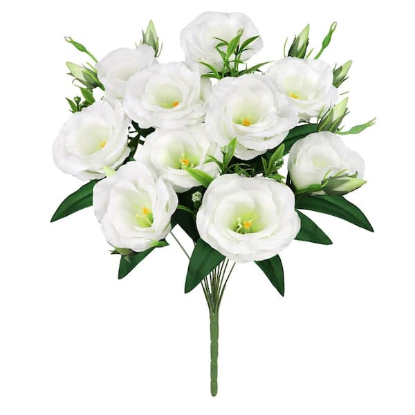 LIVING LUXURY 19 in. White Artificial Lisianthus Prairie Flower Stem Bush Bouquet (Set of 2)