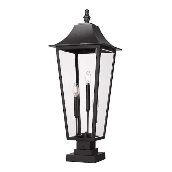 Gannon 32.5 in. 3-Light Black Stainless Steel Hardwired Outdoor Marine Grade Pier Mount-Light with no bulbs included