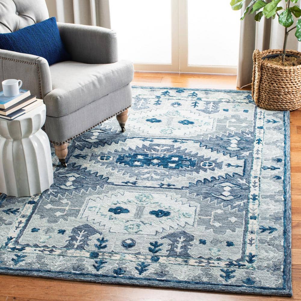 Hand-Tufted Blue and Gray Wool Silk 4' x 6' Area Rug