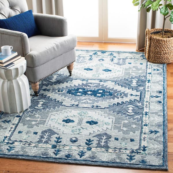 Capri Blue/Gray 6 ft. x 9 ft. Tribal Border Medallion Area Rug