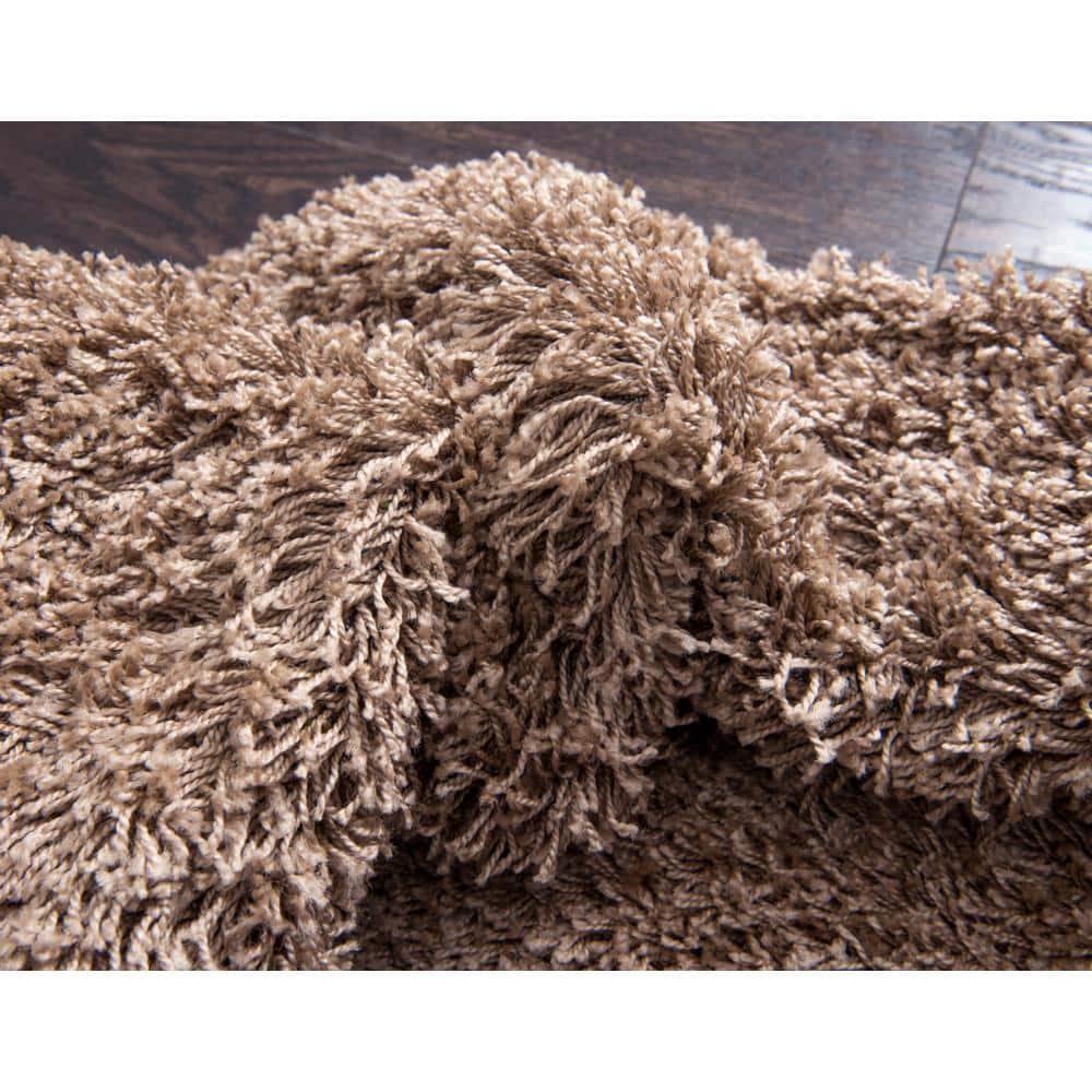 Easy Care Reversible Solid Shag Brown Synthetic Rug 4' x 6'