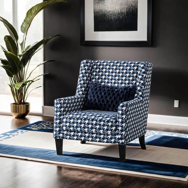 Doreen Blue Pattern Fabric Accent Chair with Reversible Back Pillows and Cushions