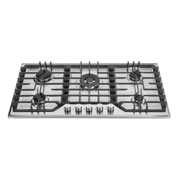 Elexnux 36 in. 5-Burners Recessed Gas Cooktop in Stainless Steel with Dishwasher Safe Grates and LP Convertible
