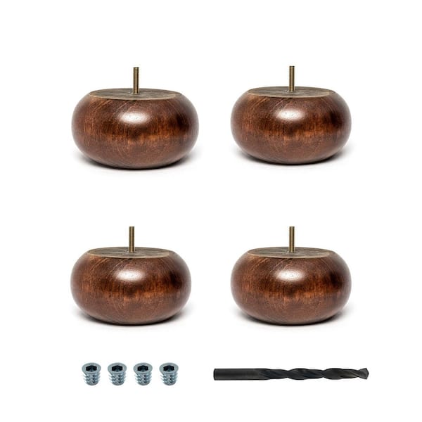 American Pro Decor 3 in. x 6 in. Stained Cherry Solid Hardwood Round Bun Foot (4-Pack)