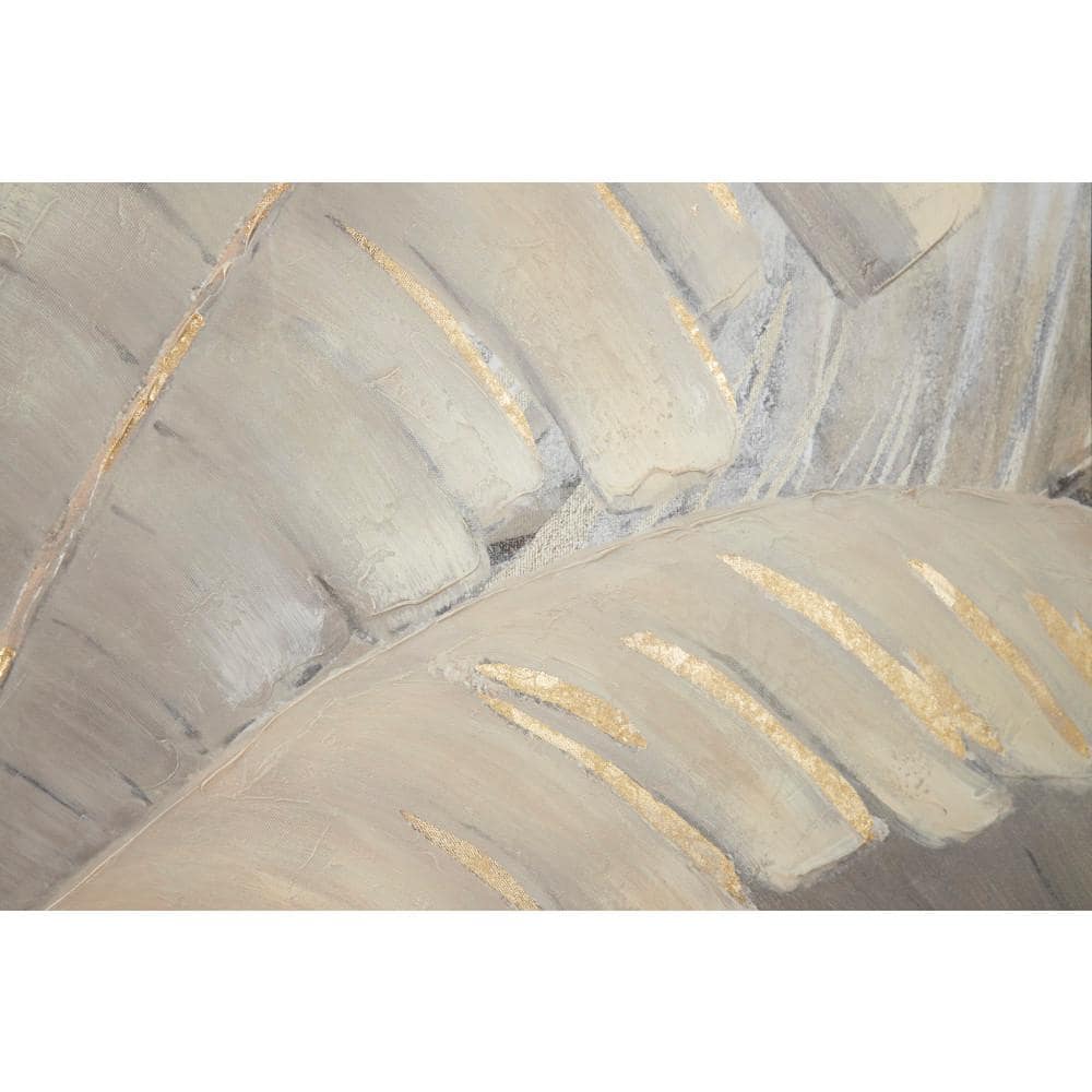 Gold and Gray Palm Leaf Framed Canvas Wall Art, 40" x 40"