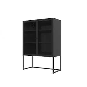47.2 in. Heavy-Duty Metal Storage Cabinet Locker in Black with 2 Circle Mesh Doors
