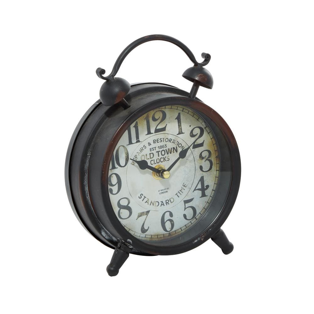 Vintage Brown Iron Clock with Decorative Bells