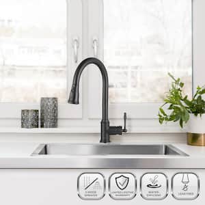 Easy-Install Single-Handle Pull-Down Sprayer Kitchen Faucet with Flexible Hose in Matte Black