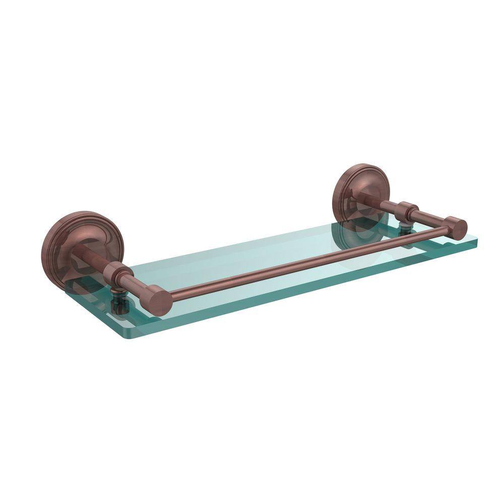 Prestige Regal 16 in. L x 3 in. H x 5 in. W Clear Glass Bathroom Shelf with Gallery Rail in Antique Copper price history on PriceWatchPro