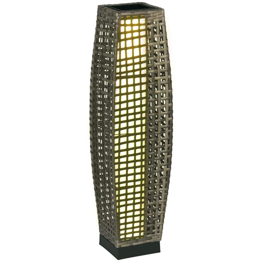 8.25 in. W x 30.75 in. H Outdoor Garden Lantern with Auto On/Off LED Lights for Porch, Yard, Lawn, Courtyard, Deck, Gray price history on PriceWatchPro