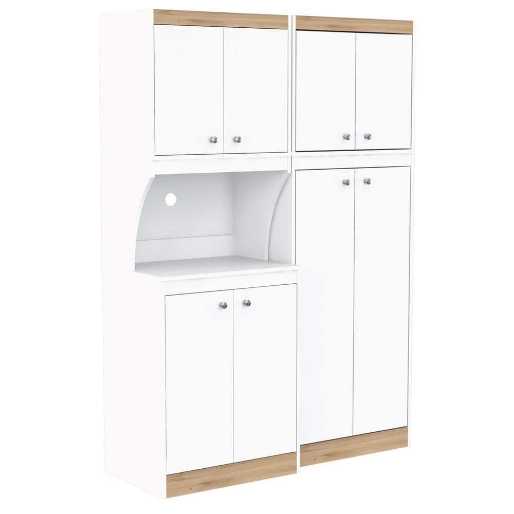 White and Oak 2-Piece Kitchen Pantry Storage Cabinet