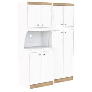 Ready to Assemble 47.2 in. W x 66.93 in. H x 14.49 in. D Kitchen Storage Utility Cabinet in White, Vienes Oak (2-Piece)