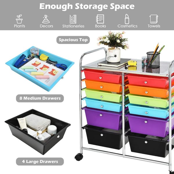 Bunpeony 15-Drawer Utility Multicolor Rolling Storage Cart