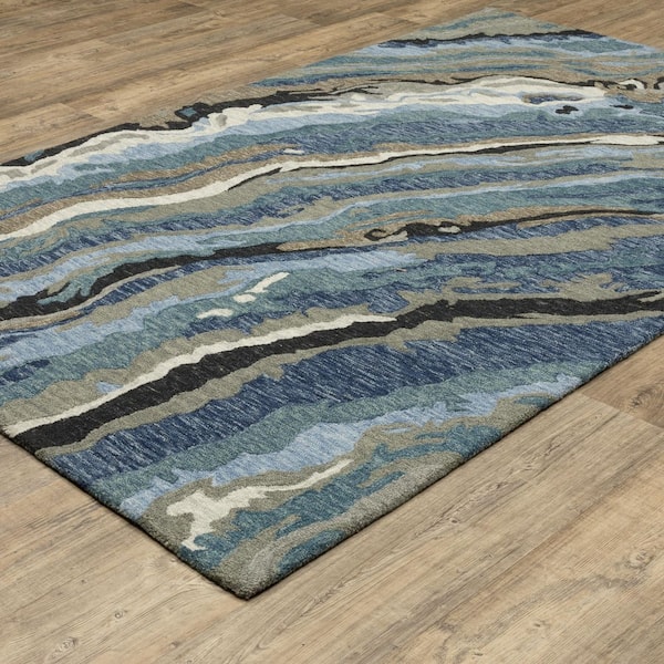 Keenan Blue 2 ft. x 8 ft. Contemporary Abstract Wool Mixed-Pile Hand-Tufted Indoor Runner Area Rug