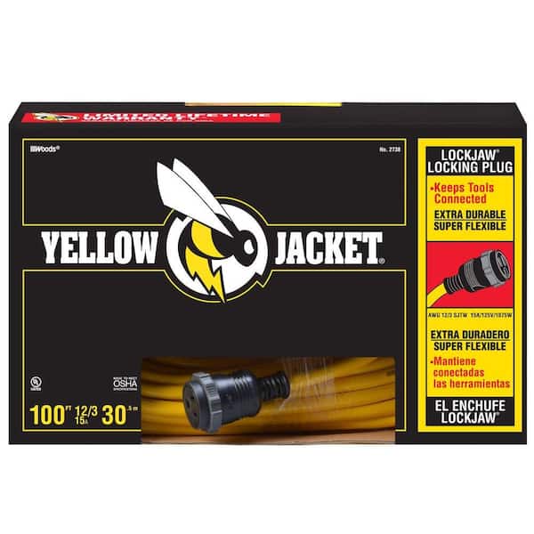 Yellow Jacket 100 ft. 12/3 SJTW Outdoor Heavy-Duty Lock Jaw Extension Cord