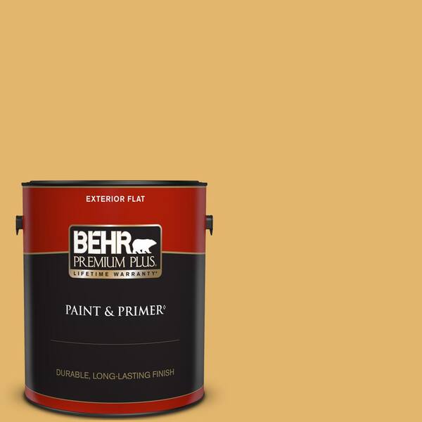 BEHR PREMIUM PLUS 1 gal. #M290-5 English Custard Flat Exterior Paint & Primer