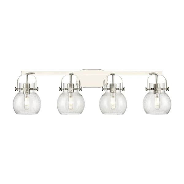Innovations Pilaster II Sphere 36.5 in. 4-Light Polished Nickel Vanity Light with Glass Shade