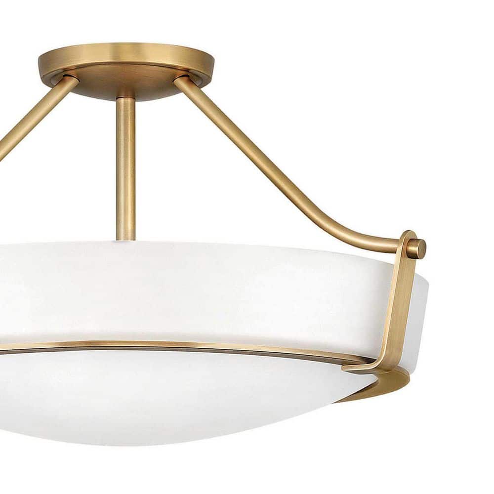 Heritage Brass Semi Flush Mount Ceiling Light with Etched Glass Shade