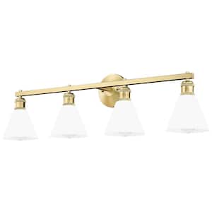 35 in. 4 Light Gold Vanity Light with Milky White Glass Shade Bathroom Lights Over Mirror