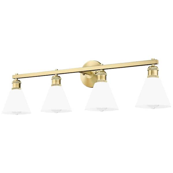 JAZAVA 35 in. 4 Light Gold Vanity Light with Milky White Glass Shade Bathroom Lights Over Mirror