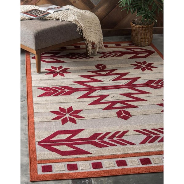 Indoor/Outdoor Albuquerque Burgundy 6' 0 x 9' 0 Area Rug