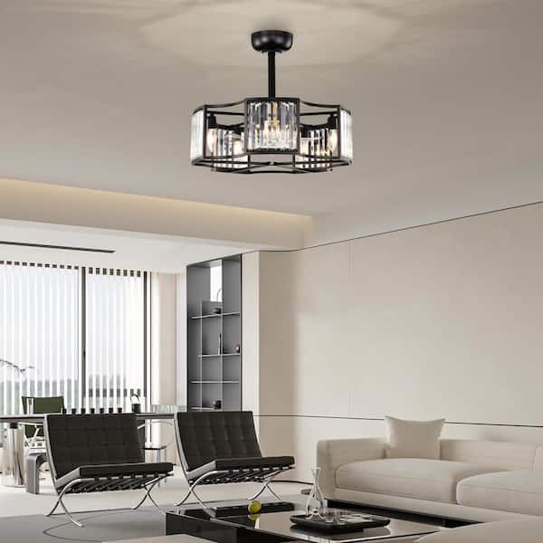 Heritage 22 in. 5-Light Indoor Black Crystal Cage Enclosed Ceiling Fan