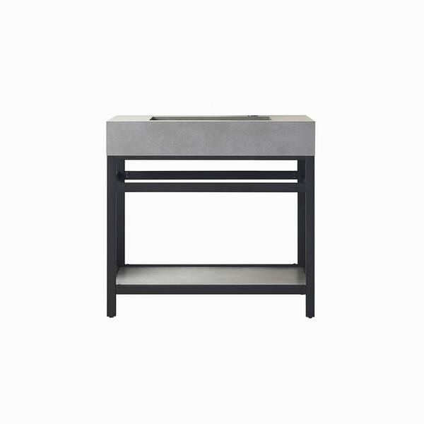 ROSWELL Bilbao 36 in. W x 22 in. D x 34 in. H Bath Vanity in Matte Black with Grey Natural Stone Top